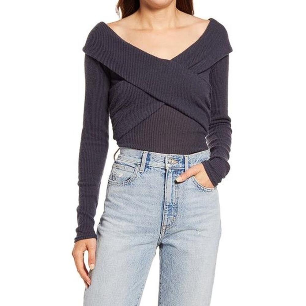 FREE PEOPLE Women's Marley Off the Shoulder Rib Top Size S In Poppy Seed